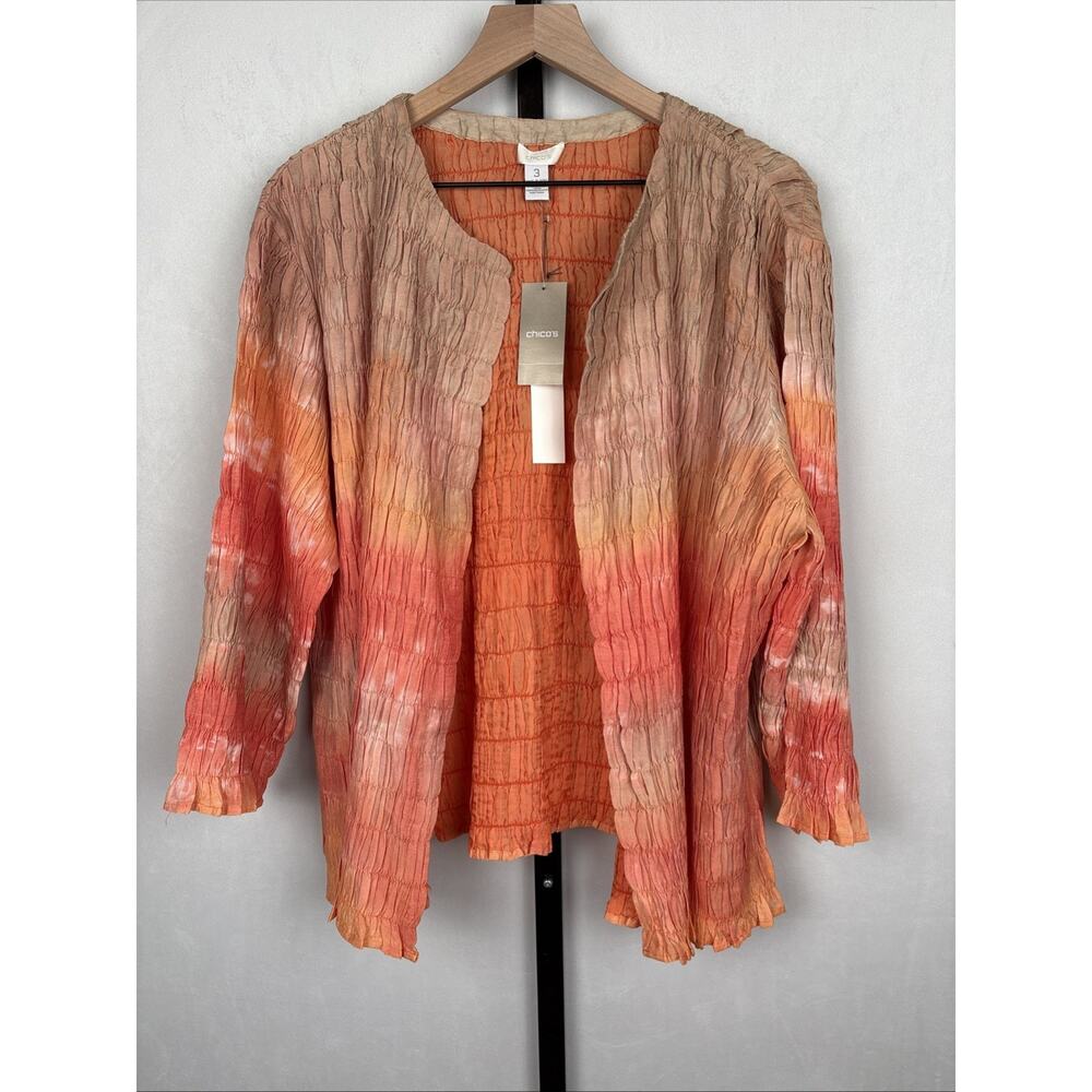 NEW Chico's Adamma Open Front Jacket Women's XL Ruched Sunset Ombre Soft Stretch